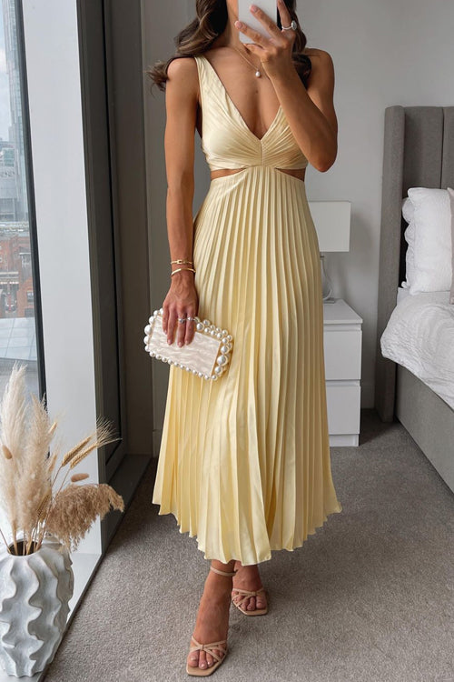 Gabrielle™ Neck Cut-Out Pleated Maxi Dress