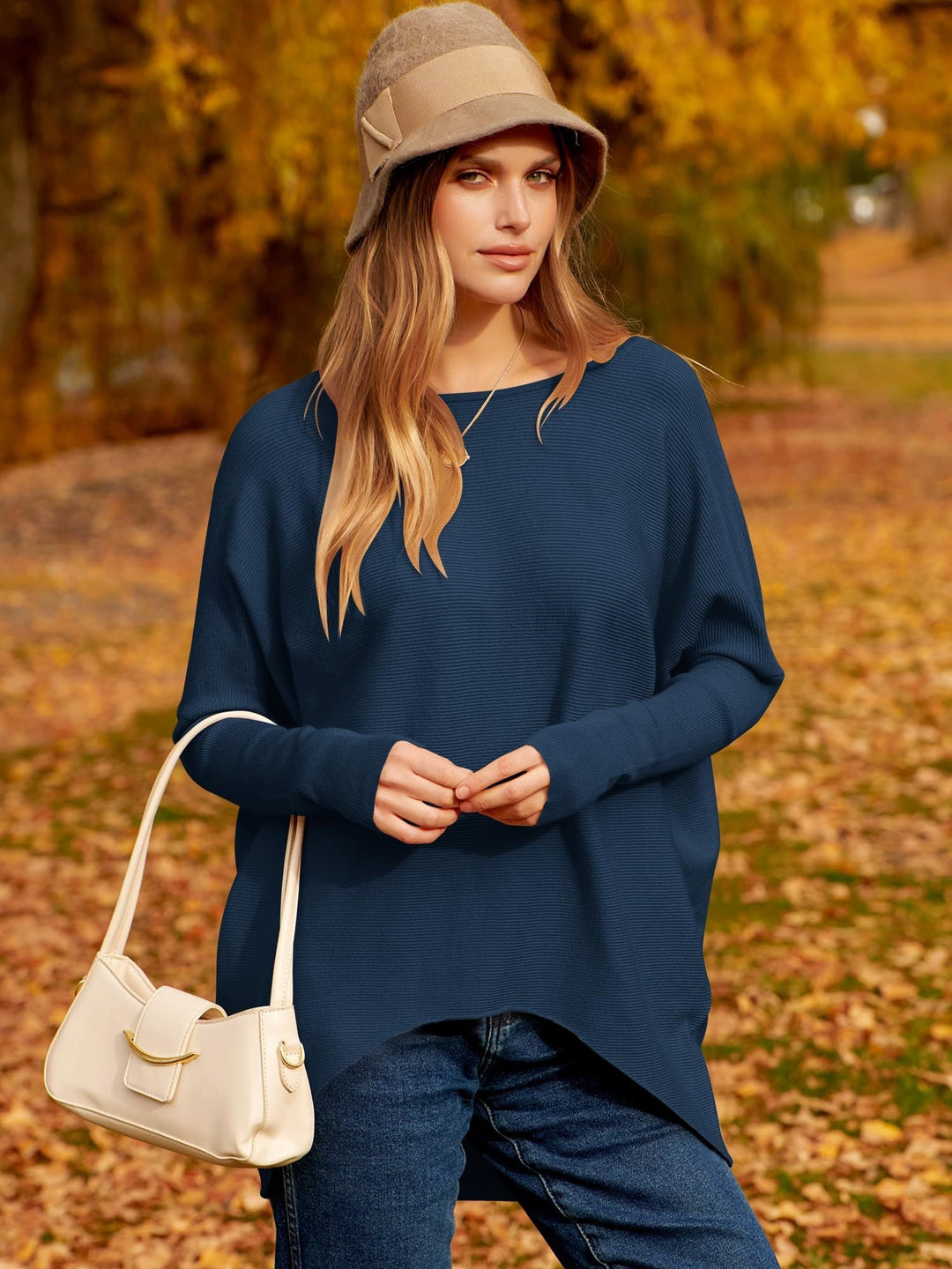 Ivy - Women's Oversized Irregular Pullover With Dolman Sleeves