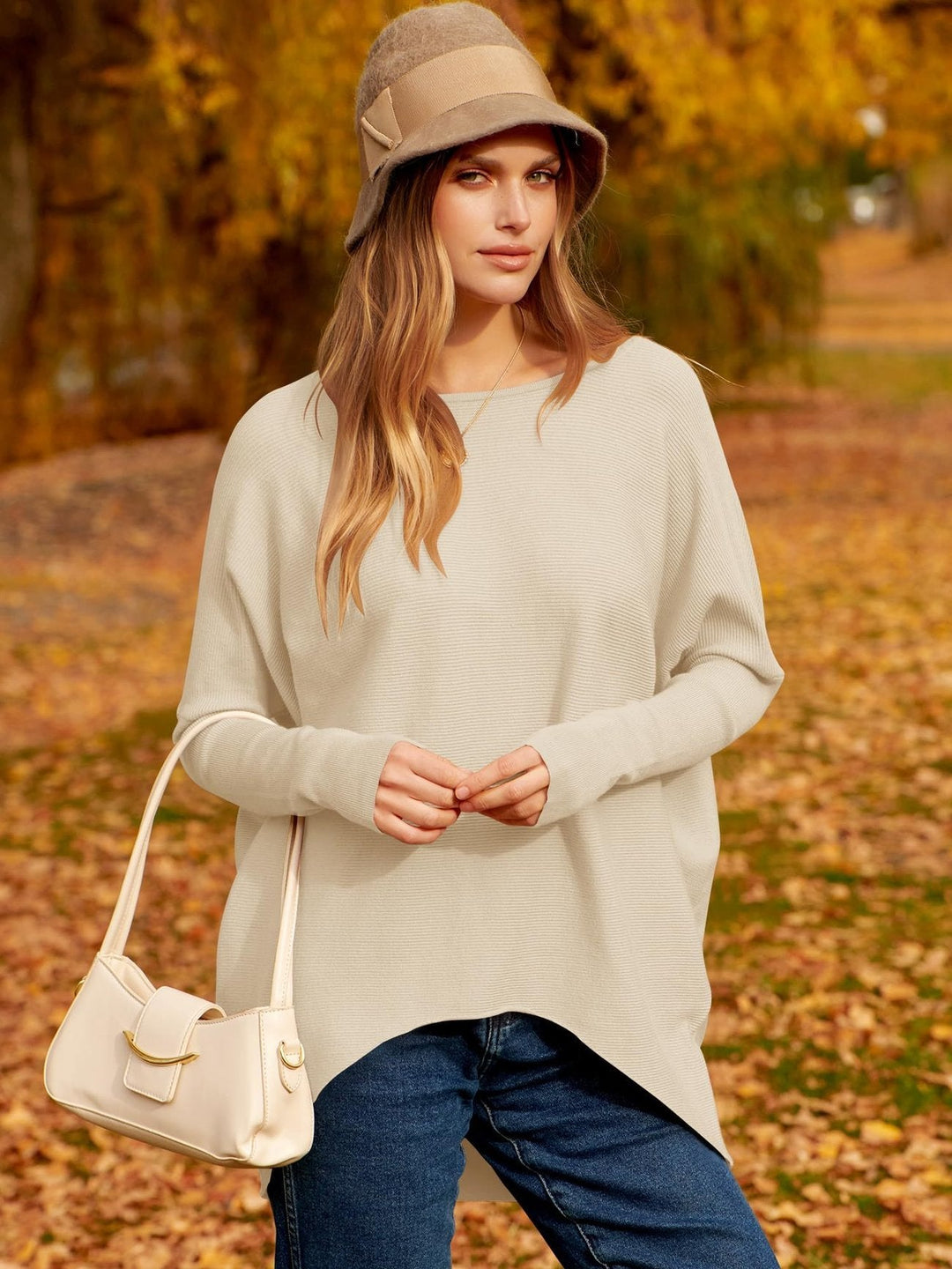 Ivy - Women's Oversized Irregular Pullover With Dolman Sleeves