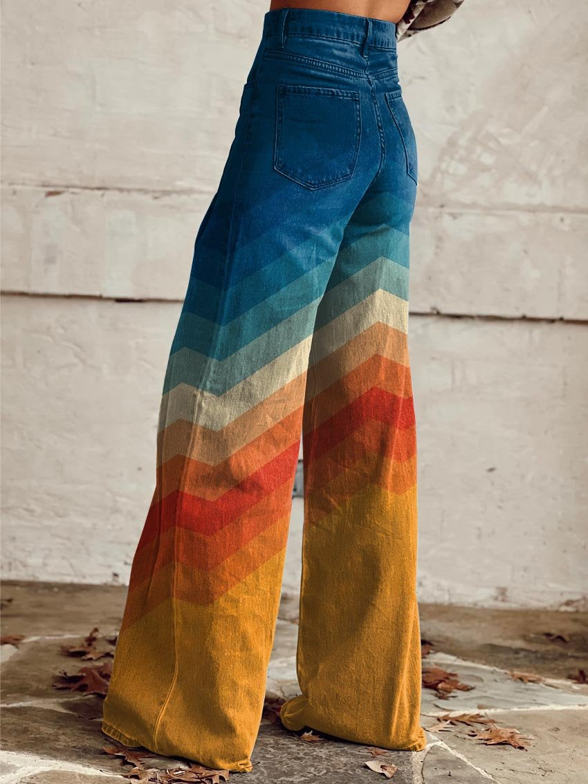 SALLY | ORANGE AND BLUE STRIPES WIDE LEG PANTS