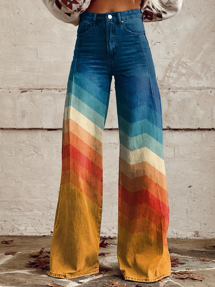 SALLY | ORANGE AND BLUE STRIPES WIDE LEG PANTS